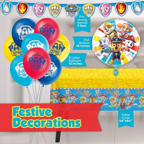 Paw Patrol Birthday Decorations | Serves 16 Guests | Paw Patrol Party Supplies | Balloons, Banner, Tablecloth, Dinner & Cake Plates, Napkins, Button in Saudi Arabia