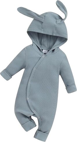 Ursobutegl Newborn Baby Boy Girl Romper Easter Outfits Bunny Ear Hoodie Button onesie Bodysuits Jumpsuit Overall Rabbit Hat in Kuwait