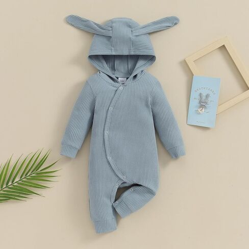 Ursobutegl Newborn Baby Boy Girl Romper Easter Outfits Bunny Ear Hoodie Button onesie Bodysuits Jumpsuit Overall Rabbit Hat in Kuwait