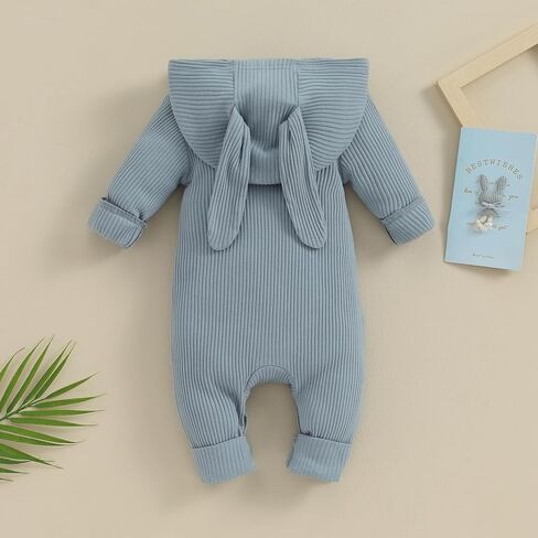 Ursobutegl Newborn Baby Boy Girl Romper Easter Outfits Bunny Ear Hoodie Button onesie Bodysuits Jumpsuit Overall Rabbit Hat in Kuwait
