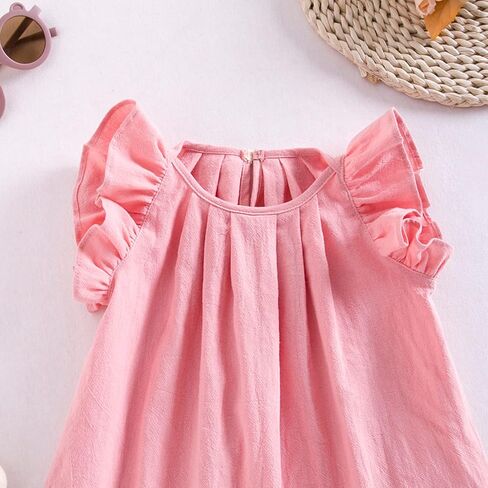 Yanmucy Toddler Cotton Dress Baby Girls Summer Beach Ruffle Pink/Beige Dresses 6-24 Months in Kuwait