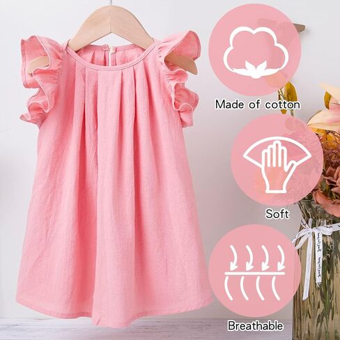 Yanmucy Toddler Cotton Dress Baby Girls Summer Beach Ruffle Pink/Beige Dresses 6-24 Months in Kuwait