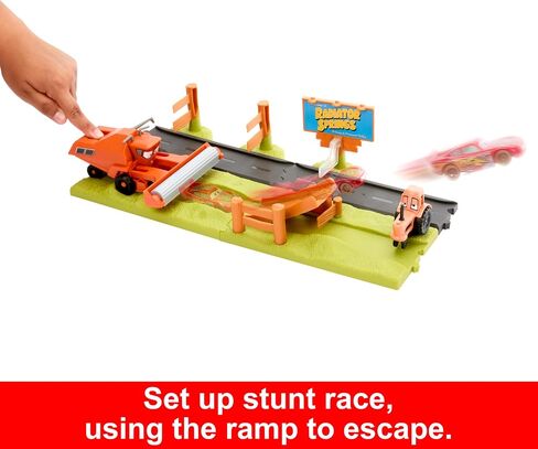 Mattel Disney and Pixar Cars Playset with 3 Toy Vehicles & 2 Ways to Play, Frank Escape & Stunt Race Playset Includes Lightning McQueen in Saudi Arabia
