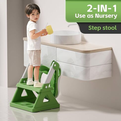 AKIMRABY Potty Training Seat with Step Stool, Upgraded 2 in 1 Potty Training Toilet for Boys Girls, 3" Splash Guard, Anti-Slip Pads, Adjustable Height, Collapsible Toddler Toilet Seat with Steps in Kuwait