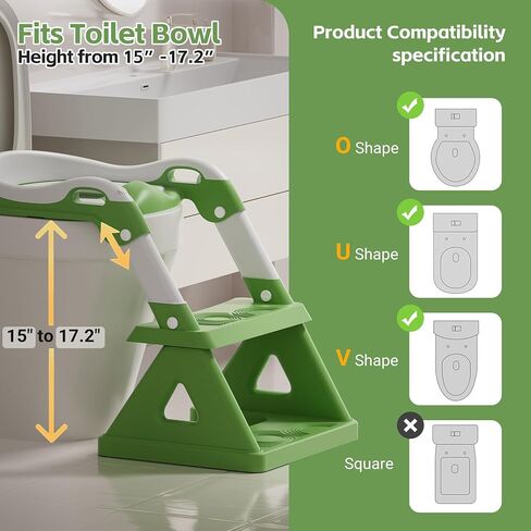 AKIMRABY Potty Training Seat with Step Stool, Upgraded 2 in 1 Potty Training Toilet for Boys Girls, 3" Splash Guard, Anti-Slip Pads, Adjustable Height, Collapsible Toddler Toilet Seat with Steps in Kuwait