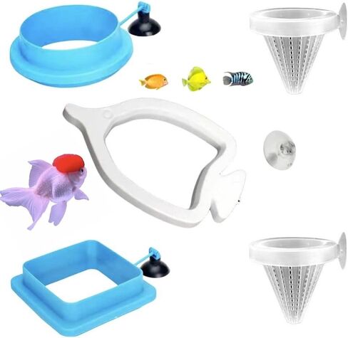 Aquarium Feeding Ring Set XUANHEY 5pcs Fish Feeding Betta Feeding Ring Aquarium Floating Fish Feeder for Fish Turtle (1 Square, 1 Round, 1 Movable Fish Shape and 2 Bloodworms Food Feeder) in Saudi Arabia