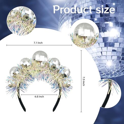 Newmemo ديسكو الكرة عقال الفضة ديسكو عقال خمر ديسكو زي أغطية الرأس ديسكو الكرة رئيس Boppers 70s عصابات مرآة الكرة عقال اكسسوارات الشعر للنساء فتاة ديسكو حزب Bday ديكور NYE in Kuwait