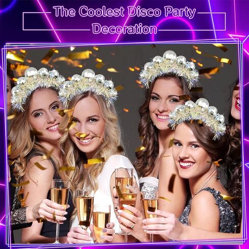 Newmemo ديسكو الكرة عقال الفضة ديسكو عقال خمر ديسكو زي أغطية الرأس ديسكو الكرة رئيس Boppers 70s عصابات مرآة الكرة عقال اكسسوارات الشعر للنساء فتاة ديسكو حزب Bday ديكور NYE in Kuwait