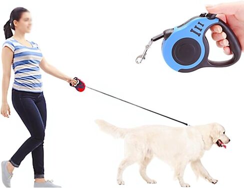 مقود الحيوانات الأليفة القابل للسحب والقابل للتعديل للمشي في الهواء الطلق، مقود المشي للحيوانات الأليفة شديد التحمل للكلاب أو القطط الصغيرة والمتوسطة والكبيرة حتى 110 رطل، فرامل بيد واحدة وفتح، مقود طويل قابل للسحب (أزرق، 16 قدم) in Kuwait