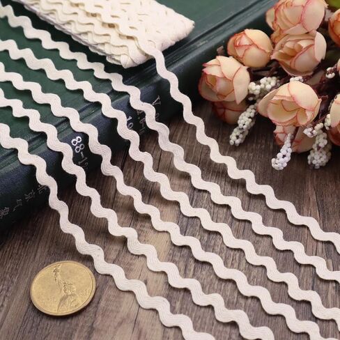 ZNZAKKA Rick Rack Trim قطن موجة منحنية شريط دانتيل بيج لحرف الخياطة، تغليف الهدايا لتزيين المنزل والزفاف (6 ياردات، 0.4 بوصة) in Saudi Arabia