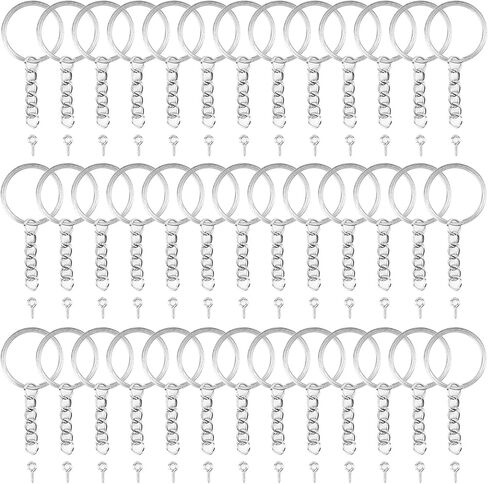 مجموعة حلقات سلسلة المفاتيح، 50 قطعة من حلقات سلسلة المفاتيح مع حلقات القفز ودبابيس العين اللولبية السائبة للراتنج، والحرف اليدوية وصناعة نتائج المجوهرات، فضية in Kuwait