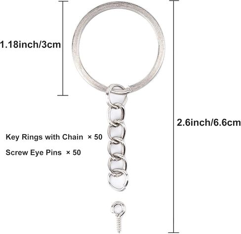 مجموعة حلقات سلسلة المفاتيح، 50 قطعة من حلقات سلسلة المفاتيح مع حلقات القفز ودبابيس العين اللولبية السائبة للراتنج، والحرف اليدوية وصناعة نتائج المجوهرات، فضية in Kuwait