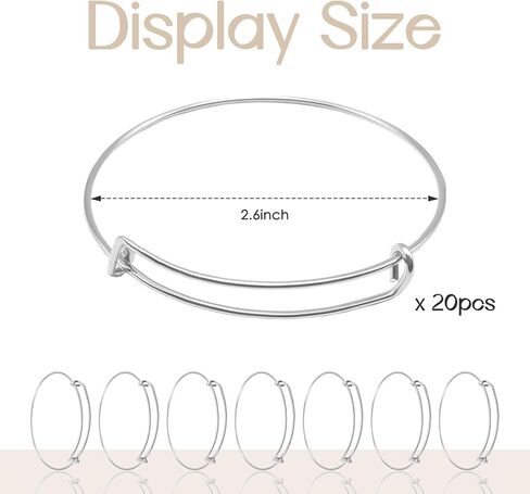 Silver Expandable Bangle Bracelets Adjustable, Wire Blank Bracelets Blank Stainless Steel Blank Bangles Set for Jewelry Making Charms(20PCS) in Kuwait
