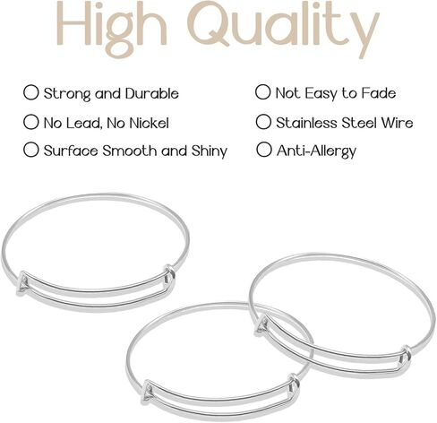 Silver Expandable Bangle Bracelets Adjustable, Wire Blank Bracelets Blank Stainless Steel Blank Bangles Set for Jewelry Making Charms(20PCS) in Kuwait