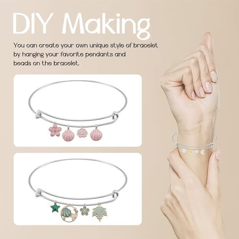 Silver Expandable Bangle Bracelets Adjustable, Wire Blank Bracelets Blank Stainless Steel Blank Bangles Set for Jewelry Making Charms(20PCS) in Kuwait