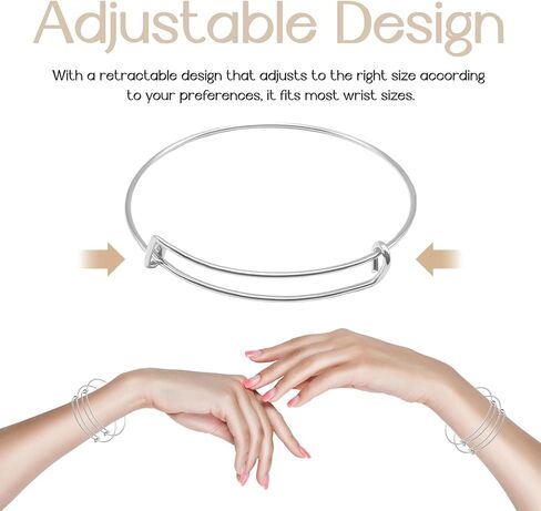 Silver Expandable Bangle Bracelets Adjustable, Wire Blank Bracelets Blank Stainless Steel Blank Bangles Set for Jewelry Making Charms(20PCS) in Kuwait