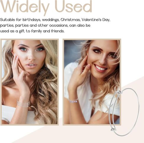 Silver Expandable Bangle Bracelets Adjustable, Wire Blank Bracelets Blank Stainless Steel Blank Bangles Set for Jewelry Making Charms(20PCS) in Kuwait