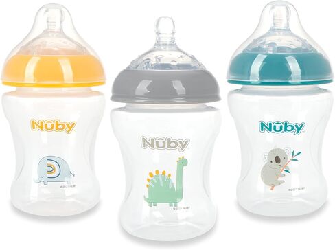 Nuby 3-Pack Infant Feeding Bottles with Slow Flow Breast Size Silicone Nipple: 0+ Months, 8oz, 3 Pack Set: Delicate Llama, Snail, Unicorn Prints in Saudi Arabia