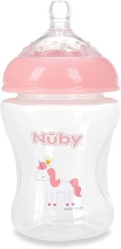 Nuby 3-Pack Infant Feeding Bottles with Slow Flow Breast Size Silicone Nipple: 0+ Months, 8oz, 3 Pack Set: Delicate Llama, Snail, Unicorn Prints in Saudi Arabia