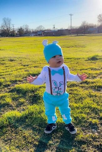 Preemie Newborn Boy Easter Outfit Infant Baby Boy Bow Tie Romper + Bunny Pants + Rabbit Hat 3Pc Clothes Set … in Saudi Arabia