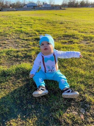 Preemie Newborn Boy Easter Outfit Infant Baby Boy Bow Tie Romper + Bunny Pants + Rabbit Hat 3Pc Clothes Set … in Saudi Arabia