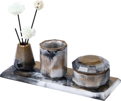 ISSEVE 4Pcs Resin Molds for Bathroom Accessories Set, Silicone Molds for Resin Casting - Toothbrush Holder Cup & Diffuser Bottle Mold, Tray & Jar Mold with Lid Kit for Countertop Vanity Organizer in Kuwait