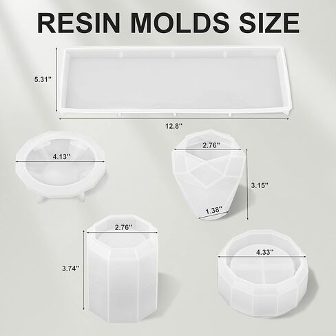 ISSEVE 4Pcs Resin Molds for Bathroom Accessories Set, Silicone Molds for Resin Casting - Toothbrush Holder Cup & Diffuser Bottle Mold, Tray & Jar Mold with Lid Kit for Countertop Vanity Organizer in Kuwait