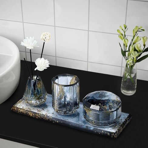 ISSEVE 4Pcs Resin Molds for Bathroom Accessories Set, Silicone Molds for Resin Casting - Toothbrush Holder Cup & Diffuser Bottle Mold, Tray & Jar Mold with Lid Kit for Countertop Vanity Organizer in Kuwait
