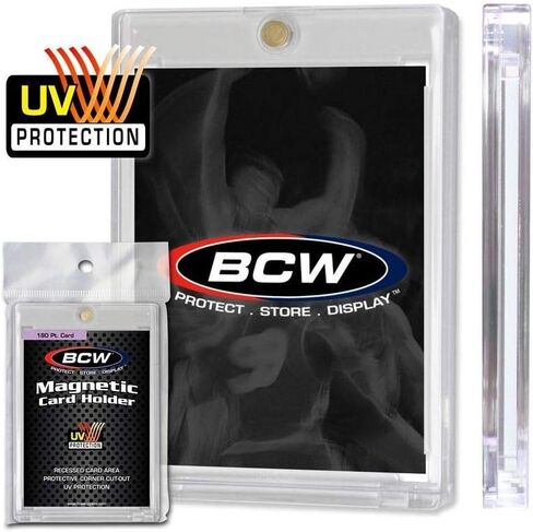 BCW 180 Pt Magnetic Card Holders - 12 Pack | Easy Access Trading Card Protectors | Ideal for Standard Size Cards, 2-Piece Design with Gold Magnet | Hard Plastic Magnetic Card Holder Sleeves in Saudi Arabia