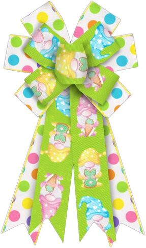 Large Spring Wreath Bows, Yellow Stripe Bows for Wreath Colorful Dot Wreath Bows Easter Bows for Front Door White Yellow Easter Tree Bows for Indoor Outdoor Decor in Saudi Arabia