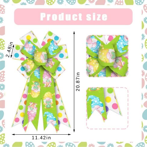 Large Spring Wreath Bows, Yellow Stripe Bows for Wreath Colorful Dot Wreath Bows Easter Bows for Front Door White Yellow Easter Tree Bows for Indoor Outdoor Decor in Saudi Arabia