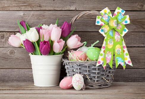 Large Spring Wreath Bows, Yellow Stripe Bows for Wreath Colorful Dot Wreath Bows Easter Bows for Front Door White Yellow Easter Tree Bows for Indoor Outdoor Decor in Saudi Arabia