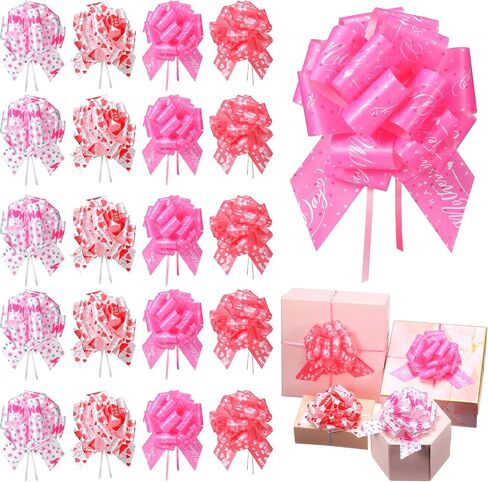 Syhood 20 Pack Pull Bows Mothers Day Gift Wrapping Pull Bows Red Pink Heart Gift Bow Ribbon Pull Bows Large for Present, Florist, Bouquet, Basket, Wine Bottles Mom Grandma Gift Decorations in Saudi Arabia