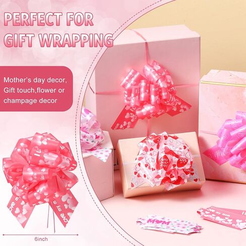 Syhood 20 Pack Pull Bows Mothers Day Gift Wrapping Pull Bows Red Pink Heart Gift Bow Ribbon Pull Bows Large for Present, Florist, Bouquet, Basket, Wine Bottles Mom Grandma Gift Decorations in Saudi Arabia