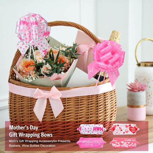 Syhood 20 Pack Pull Bows Mothers Day Gift Wrapping Pull Bows Red Pink Heart Gift Bow Ribbon Pull Bows Large for Present, Florist, Bouquet, Basket, Wine Bottles Mom Grandma Gift Decorations in Saudi Arabia