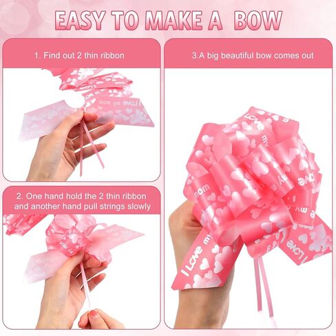 Syhood 20 Pack Pull Bows Mothers Day Gift Wrapping Pull Bows Red Pink Heart Gift Bow Ribbon Pull Bows Large for Present, Florist, Bouquet, Basket, Wine Bottles Mom Grandma Gift Decorations in Saudi Arabia