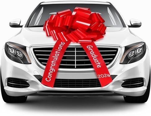 Xuniea 20 بوصة قوس سيارة كبير تهانينا فئة 2024 القوس العملاق لتزيين السيارة سحب القوس الشريط كبير التفاف سيارة القوس زخرفة التخرج لخريجي حفلة عيد ميلاد سيارة الديكور (الأحمر) in Kuwait