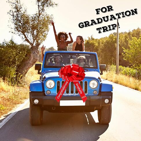 Xuniea 20 بوصة قوس سيارة كبير تهانينا فئة 2024 القوس العملاق لتزيين السيارة سحب القوس الشريط كبير التفاف سيارة القوس زخرفة التخرج لخريجي حفلة عيد ميلاد سيارة الديكور (الأحمر) in Kuwait