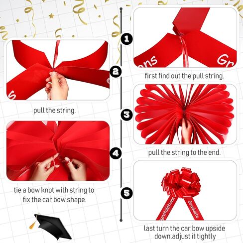 Xuniea 20 بوصة قوس سيارة كبير تهانينا فئة 2024 القوس العملاق لتزيين السيارة سحب القوس الشريط كبير التفاف سيارة القوس زخرفة التخرج لخريجي حفلة عيد ميلاد سيارة الديكور (الأحمر) in Kuwait