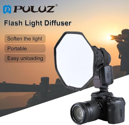 PULUZ Flash Diffuser Light Softbox لـ Speedlight، 8 "/20 سم نمط ثماني قابل للطي صغير ناعم ضوء فلاش الناشر Softbox صغير مع حقيبة تخزين متوافقة مع Canon Nikon Sony Godox إلخ in Kuwait