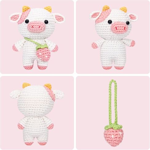 Mewaii Crochet Kit for Beginners, Complete DIY Crochet Kit Animals with 40%+ Pre-Started Tape Yarn Step-by-Step Video Tutorials for Adults and Kids,Strawberry Cow and Sample Plush in Saudi Arabia