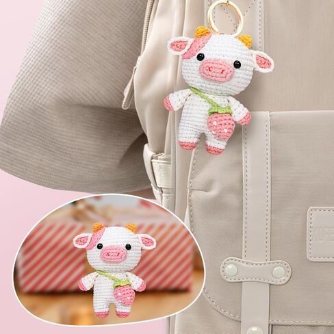 Mewaii Crochet Kit for Beginners, Complete DIY Crochet Kit Animals with 40%+ Pre-Started Tape Yarn Step-by-Step Video Tutorials for Adults and Kids,Strawberry Cow and Sample Plush in Saudi Arabia