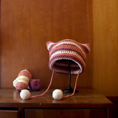 Crochet Kit for Beginners, Crochet Hat Starter Kit with Step-by-Step Video Tutorials, Cat Beanie Knitting Kit Including Yarn, Crochet Hook (Hippotigris) in Saudi Arabia