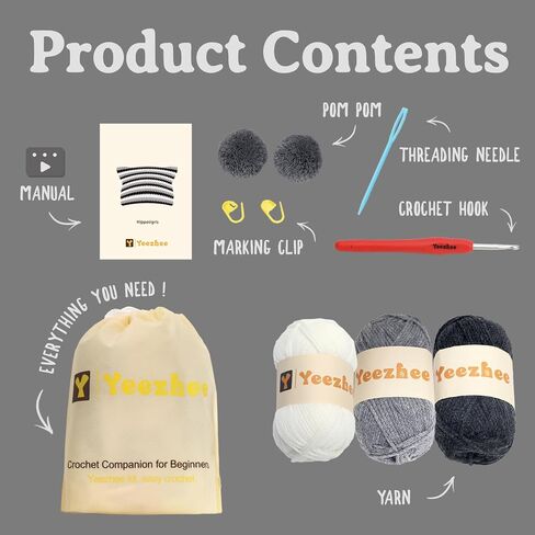 Crochet Kit for Beginners, Crochet Hat Starter Kit with Step-by-Step Video Tutorials, Cat Beanie Knitting Kit Including Yarn, Crochet Hook (Hippotigris) in Saudi Arabia