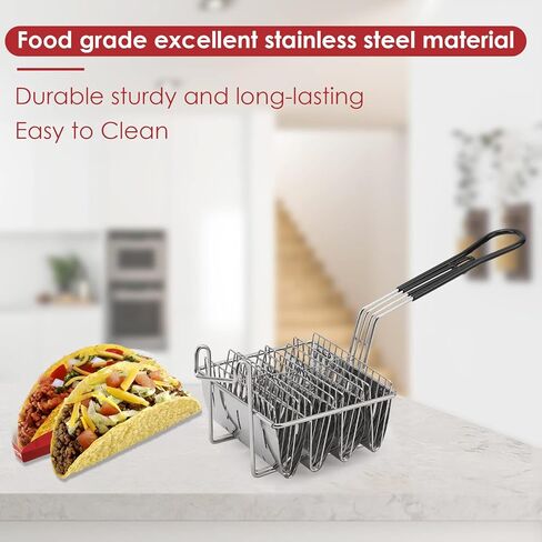 Taco Basket for Frying, Holds 4/6 Shells Deep Fryer Taco Shell Holder Basket Taco Fry Basket with Grip Handle in Kuwait