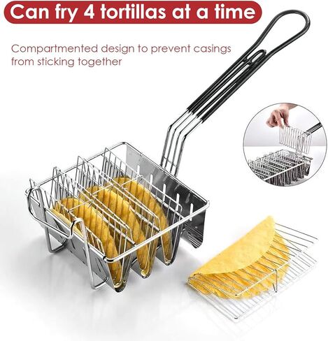 Taco Basket for Frying, Holds 4/6 Shells Deep Fryer Taco Shell Holder Basket Taco Fry Basket with Grip Handle in Kuwait