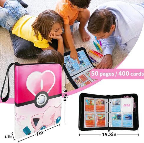 حافظة بطاقات لـ PTCG، حامل بطاقات تجارية يناسب 400 بطاقة رياضية، حافظة ألبوم لهواة جمع البطاقات بأربعة جيوب مع 50 كمًا، كتاب بطاقات هدية للأولاد والبنات (PKM001) in Kuwait
