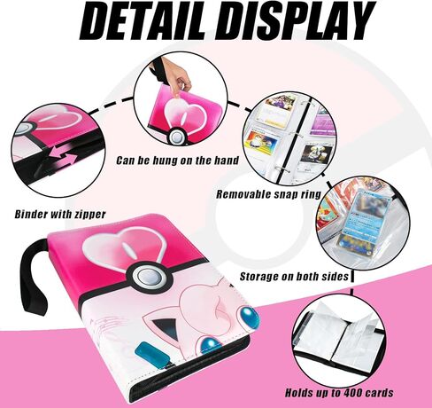 حافظة بطاقات لـ PTCG، حامل بطاقات تجارية يناسب 400 بطاقة رياضية، حافظة ألبوم لهواة جمع البطاقات بأربعة جيوب مع 50 كمًا، كتاب بطاقات هدية للأولاد والبنات (PKM001) in Kuwait