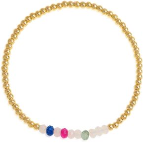 Gold Beaded Gemstone Bracelets for Women, Boho Handmade Natural Stones Stretch Stackable Bracelet Prom Jewelry Gift.