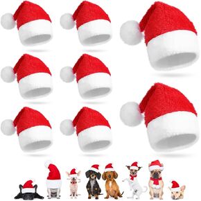 8 Pcs Pet Christmas Hats Dog Cat Christmas Santa Hats Holiday Pet Costumes Plush Santa Hat Pet Christmas Photo Props for Puppy Kitten Small Cats Dog